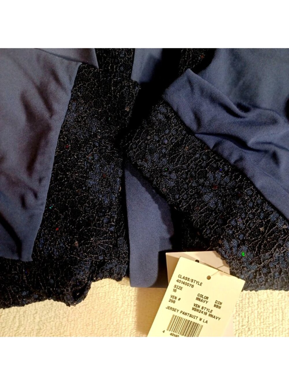 Pantsuit Formal NWT Navy Sequin Lace Evening Oleg Cassini 3pc Set Women Size 16 - Picture 7 of 16